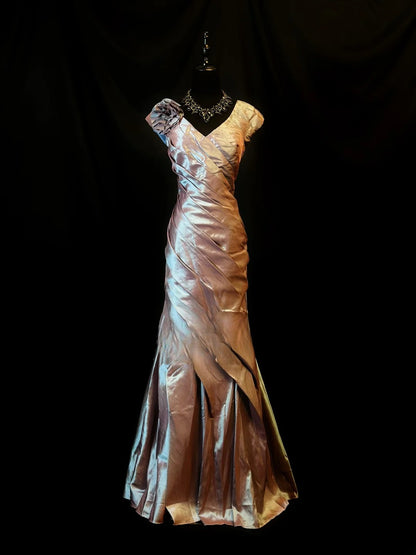 Vintage 80s Prom Dresses Mermaid V Neckline With Ruffled Party Gown Formal Outfits RB6161