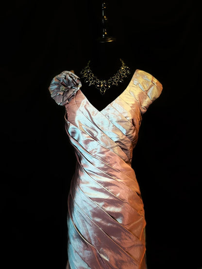 Vintage 80s Prom Dresses Mermaid V Neckline With Ruffled Party Gown Formal Outfits RB6161