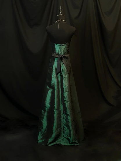Vintage 80s Prom Dresses Mermaid Sweetheart Dark Green Taffeta Party Gown Formal Outfits RB6163