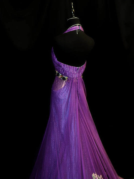 Vintage Prom Dresses Mermaid V Neckline Purple Tulle With Appliqued 1950s Retro Classy Long Formal Outfits RB6167