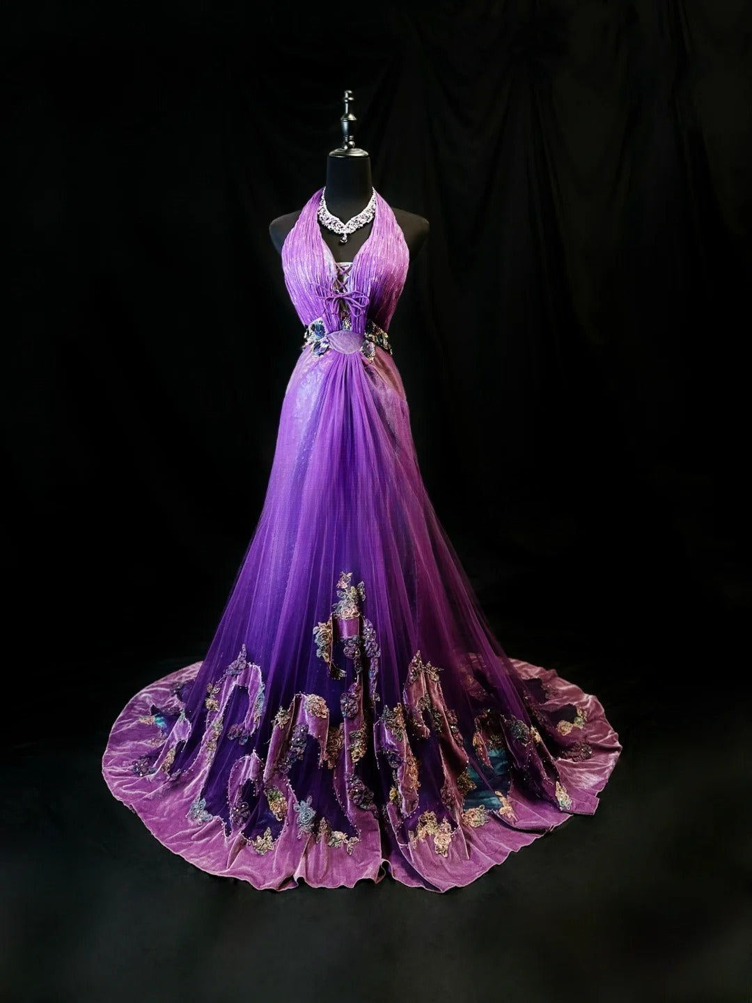 Vintage Prom Dresses Mermaid V Neckline Purple Tulle With Appliqued 1950s Retro Classy Long Formal Outfits RB6167