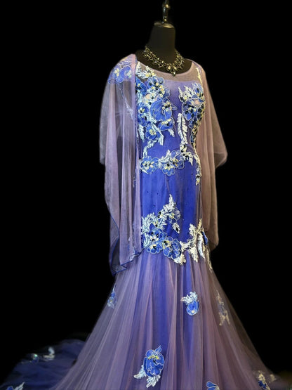 Vintage Prom Dresses Mermaid Scoop Purple Tulle With Appliqued 1950s Retro Classy Long Party Formal Outfits RB6168