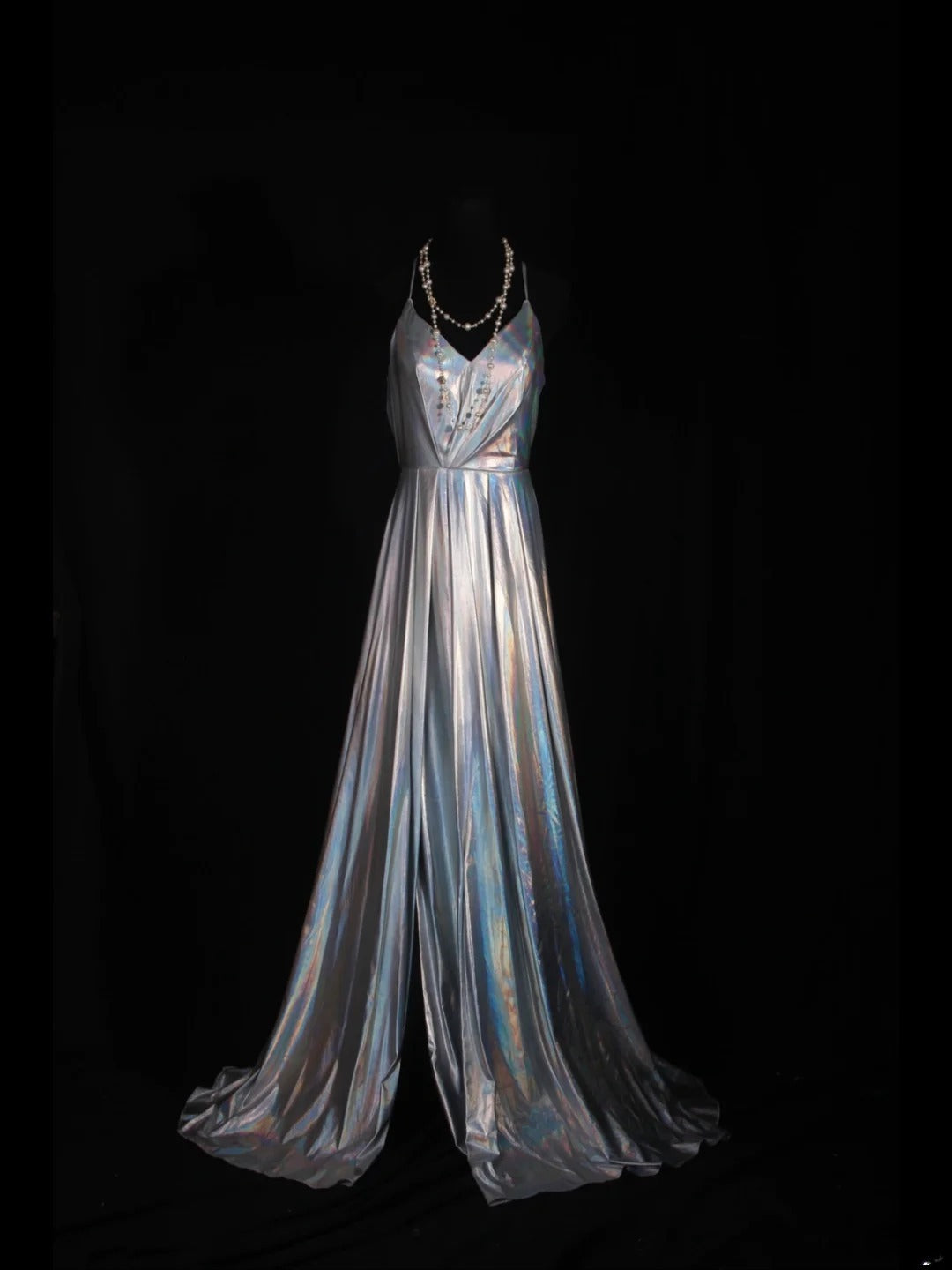 Vintage 2000s A Line Spaghetti Straps Silver Gray Backless Plus Size With Slit Long Prom Dresses Impress 21th Birthday Outfits Prom Gown AS332