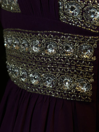 Vintage Prom Dresses A line Spaghetti Strap Purple Chiffon With Beading 1950s Retro Classy Long Party Formal Outfits RB6171
