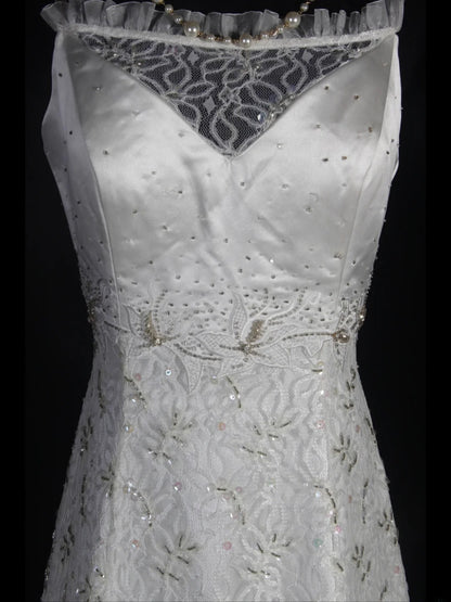 Retro 1950s Wedding Dresses for Bride A line Spagehtti Straps With Silver Beads Lace Petite/Plus Size Bridal Gowns Civil Wedding for Beach Wedding AS335