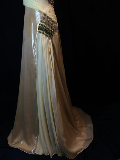 Vintage Prom Dresses Mermaid Spaghetti Strap Champagne Chiffon With Beading Long Party Gown Formal Outfits RB6172