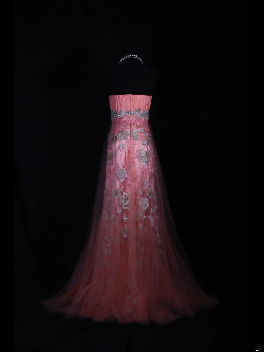 Robe de bal longue rose sirène vintage années 1970, bustier orné de perles appliquées, inspiration pour une tenue de 19e anniversaire, robe de soirée AS336