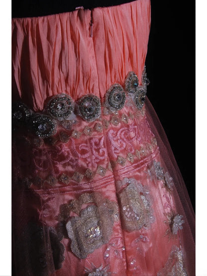 Robe de bal longue rose sirène vintage années 1970, bustier orné de perles appliquées, inspiration pour une tenue de 19e anniversaire, robe de soirée AS336