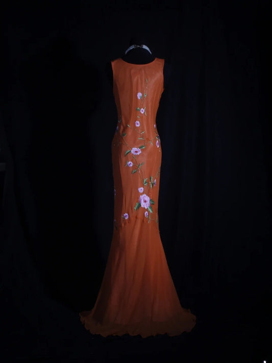 Retro 60s Mermaid Cowl Organge Chiffon With Embroidery Beads Prom Dresses Inspo 22th Birthday Outfit Formal Gown AS337