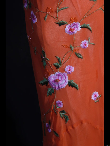 Robe de bal rétro années 60 en mousseline de soie organza avec broderies et perles, inspiration robe de soirée pour un 22e anniversaire AS337