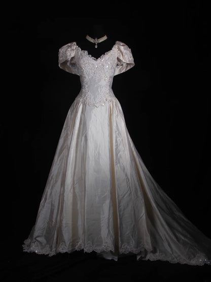 Retro 1950s Wedding Dresses for Bride Ball Gown V Neck With Beads Sleeves Lace Petite/Plus Size Bridal Gowns Civil Wedding for Summer Wedding AS339