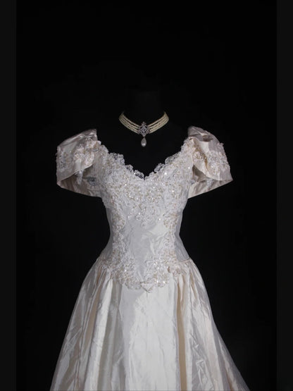 Retro 1950s Wedding Dresses for Bride Ball Gown V Neck With Beads Sleeves Lace Petite/Plus Size Bridal Gowns Civil Wedding for Summer Wedding AS339