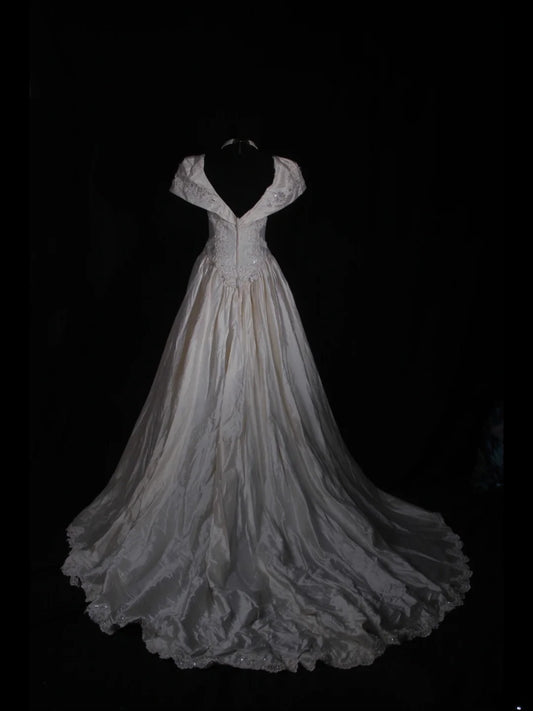Retro 1950s Wedding Dresses for Bride Ball Gown V Neck With Beads Sleeves Lace Petite/Plus Size Bridal Gowns Civil Wedding for Summer Wedding AS339