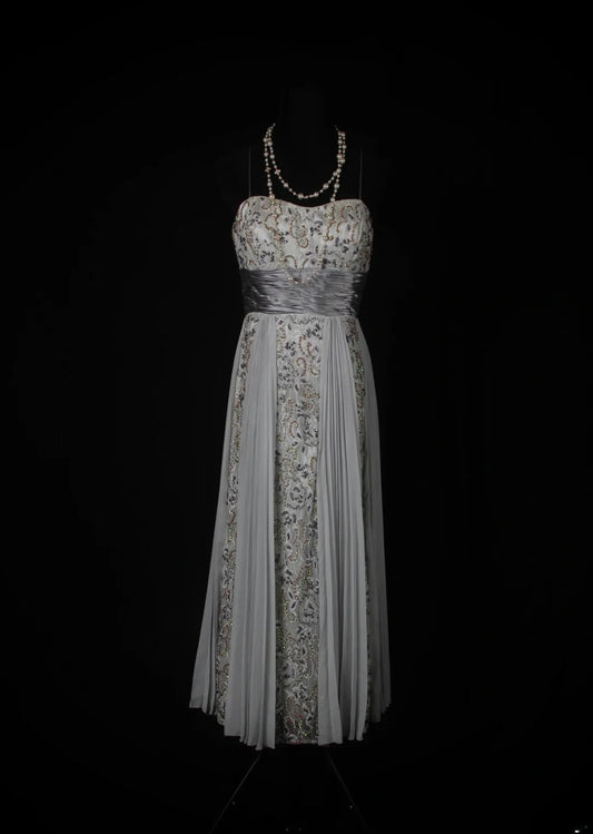 Robe de bal vintage années 2000, coupe trapèze, bretelles spaghetti, mousseline, perles, grande taille, dentelle, longueur cheville. Idéale pour un 21e anniversaire ou une soirée (AS346).
