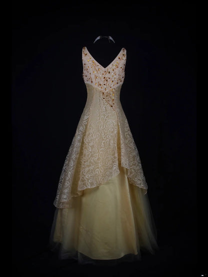 Vintage Ball Gown 80s V Neck Tulle Beads Lace With Beaded Long Prom Dresses Inspo Birthday Outfit Formal Gowns AS350