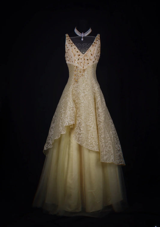 Vintage Ball Gown 80s V Neck Tulle Beads Lace With Beaded Long Prom Dresses Inspo Birthday Outfit Formal Gowns AS350