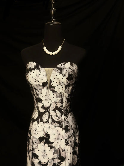 Vintage Prom Dresses Mermaid Sweetheart Black Floral With Beading 1950s Retro Classy Long Party Formal Outfits RB6181