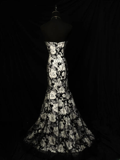Vintage Prom Dresses Mermaid Sweetheart Black Floral With Beading 1950s Retro Classy Long Party Formal Outfits RB6181