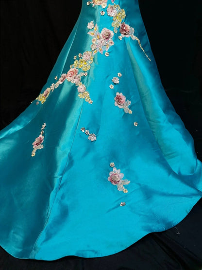 Vintage 2000s Prom Dresses Mermaid Strapless Blue Satin Long Party Gown Formal Outfits RB6184