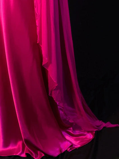 Vintage Prom Dresses Mermaid One Shoulder Hot Pink Satin With Beading 1950s Retro Classy Long Party Formal Outfits RB6185