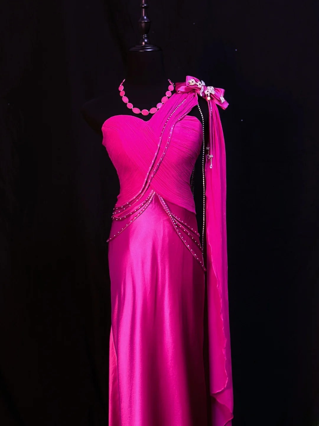 Vintage Prom Dresses Mermaid One Shoulder Hot Pink Satin With Beading 1950s Retro Classy Long Party Formal Outfits RB6185