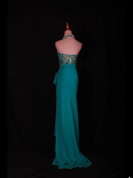 Retro 60s High Low V Neck Blue Chiffon With Beads Lace Prom Dresses Inspo 22th Birthday Outfit Formal Gown AS360