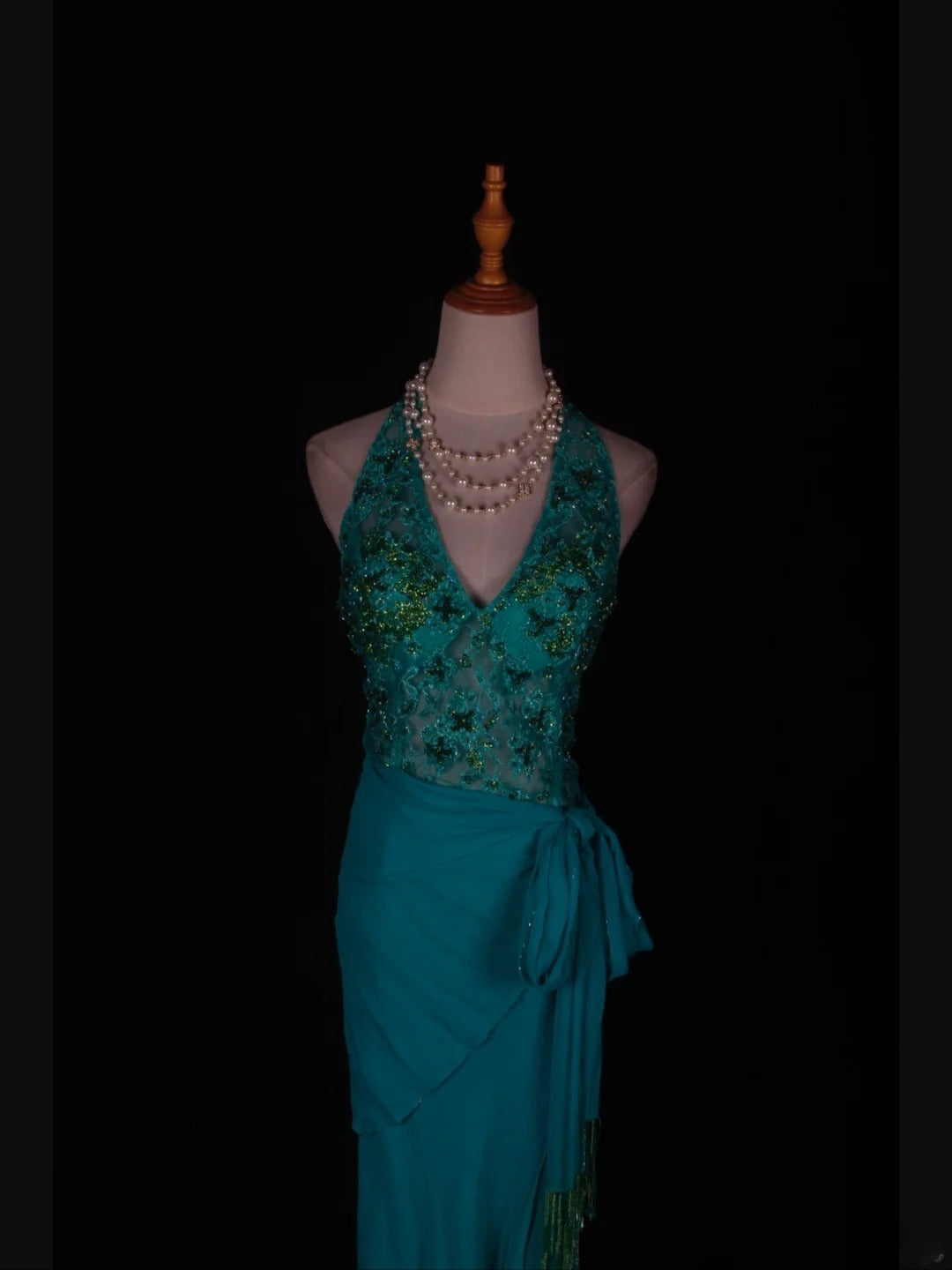 Retro 60s High Low V Neck Blue Chiffon With Beads Lace Prom Dresses Inspo 22th Birthday Outfit Formal Gown AS360