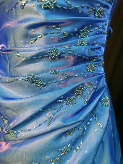 Vintage 2000s Prom Dresses Ball Gown Strapless Blue Satin Long Party Gown Formal Outfits RB6187