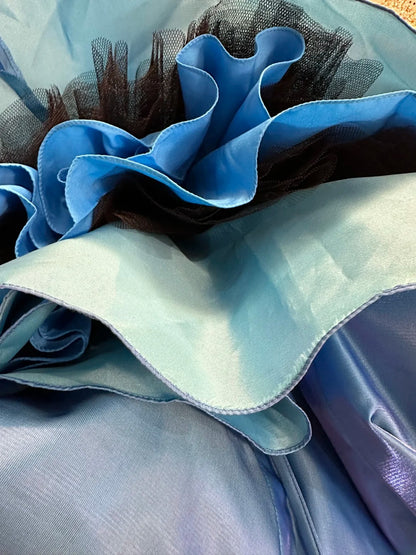 Vintage 2000s Prom Dresses Ball Gown Strapless Blue Satin Long Party Gown Formal Outfits RB6187