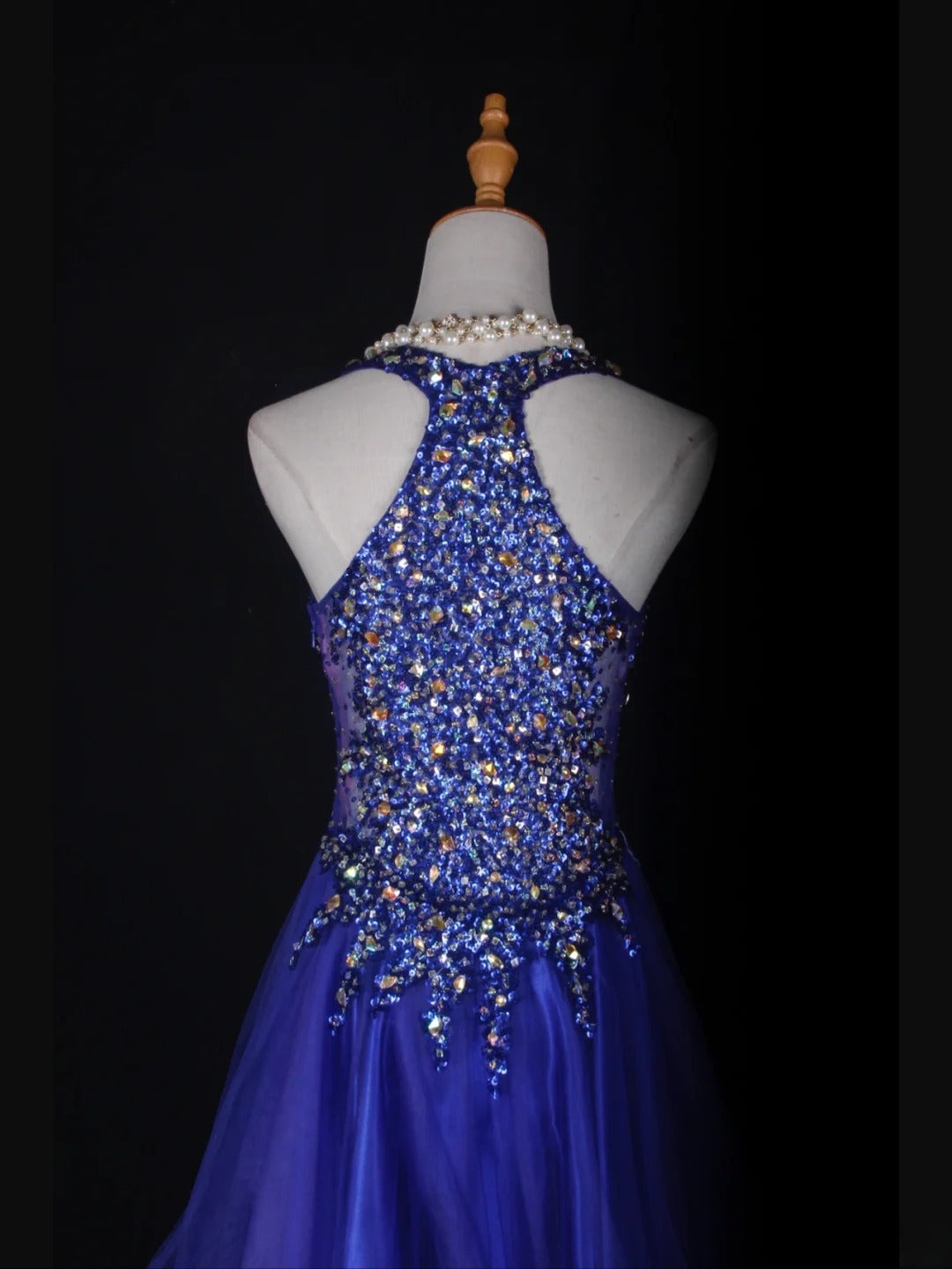 Vintage A-Linien-Kleid mit Neckholder, königsblauer Tüll mit goldenen Perlen, kurzes Kleid zum 18. Geburtstag, Homecoming-Kleid, Cocktailkleid AS363