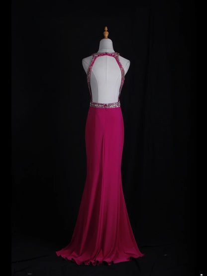 Robe de bal longue rose fuchsia vintage années 80, dos nu orné de perles, style sirène, inspiration années 80, tenue d'anniversaire, robe de soirée AS364