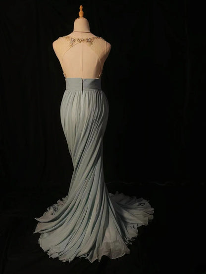 Vintage Prom Dresses A line Scoop Neck Backless Chiffon 1950s Retro Classy Long Party Formal Outfits RB6188