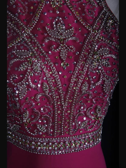 Robe de bal longue rose fuchsia vintage années 80, dos nu orné de perles, style sirène, inspiration années 80, tenue d'anniversaire, robe de soirée AS364