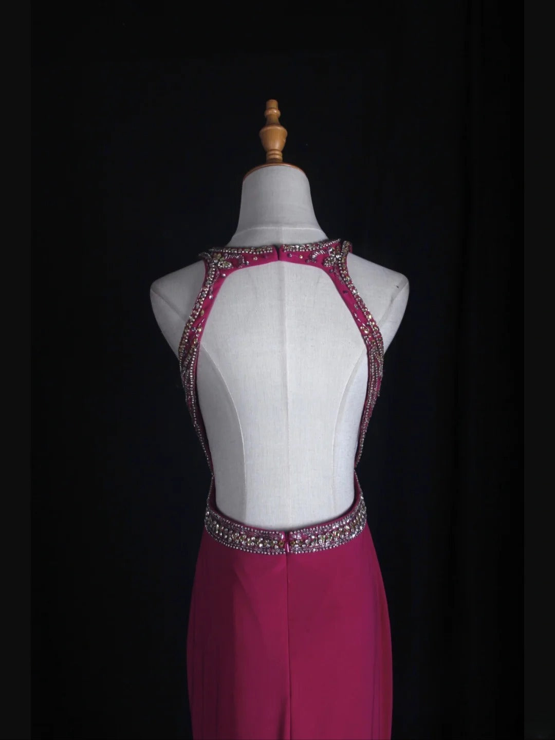 Robe de bal longue rose fuchsia vintage années 80, dos nu orné de perles, style sirène, inspiration années 80, tenue d'anniversaire, robe de soirée AS364