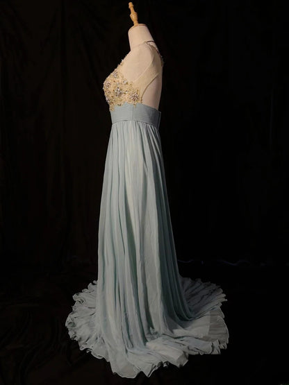Vintage Prom Dresses A line Scoop Neck Backless Chiffon 1950s Retro Classy Long Party Formal Outfits RB6188