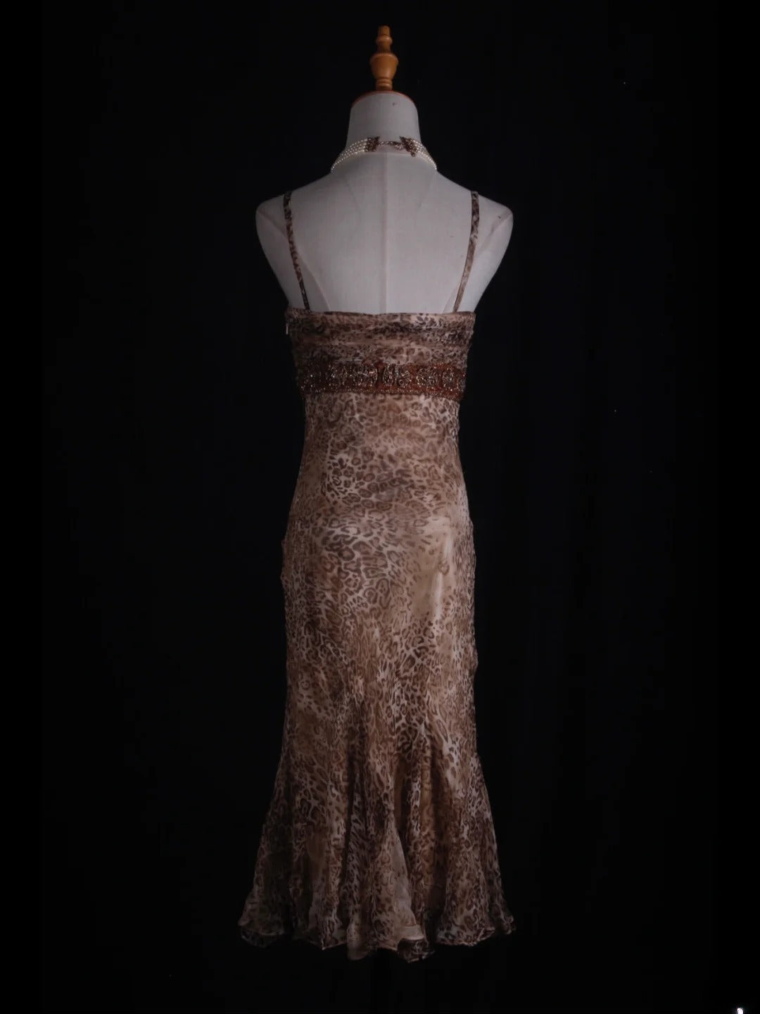 Vintage Mermaid Spaghetti Straps Leopard Print Beaded Bodice Plus Size Tea Length 18th Birthday Outfits Homecoming Dresses Cocktail Gown AS365