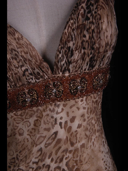Vintage Mermaid Spaghetti Straps Leopard Print Beaded Bodice Plus Size Tea Length 18th Birthday Outfits Homecoming Dresses Cocktail Gown AS365