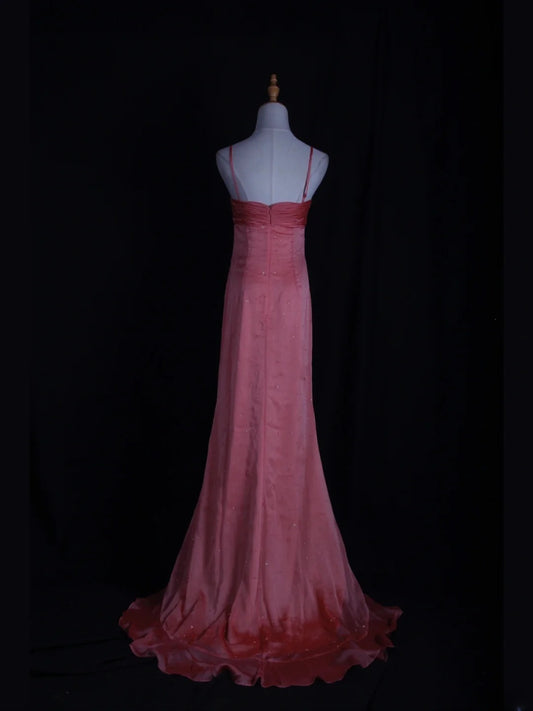 Retro 60s High Low Spaghetti Straps Pink Chiffon With Beads Prom Dresses Inspo 22th Birthday Outfit Formal Gown AS367