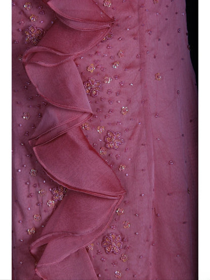 Retro-Abendkleid im 60er-Jahre-Stil: Rosa Chiffonkleid mit Perlen, asymmetrischem Saum und Spaghettiträgern, Inspiration für den 22. Geburtstag, formelles Abendkleid AS367
