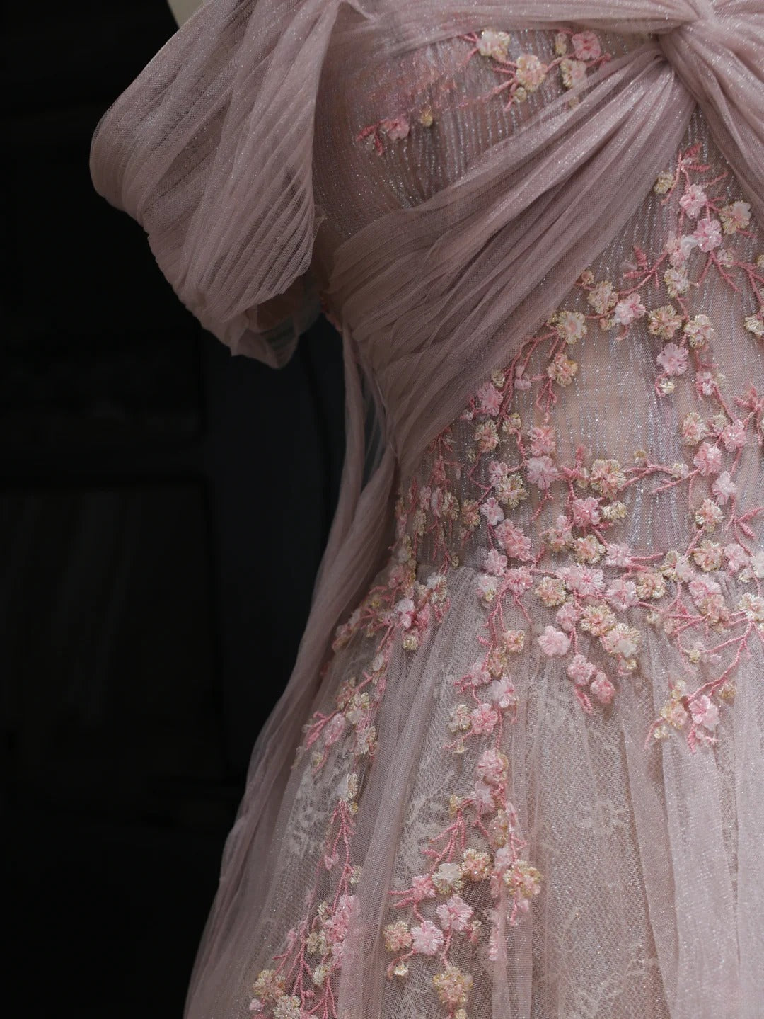 Modest Prom Dresses Aesthetic A Line Off The Shoulder Pink Tulle Inspiration Style Impress With Sleeves Long Party Formal Gown AS369