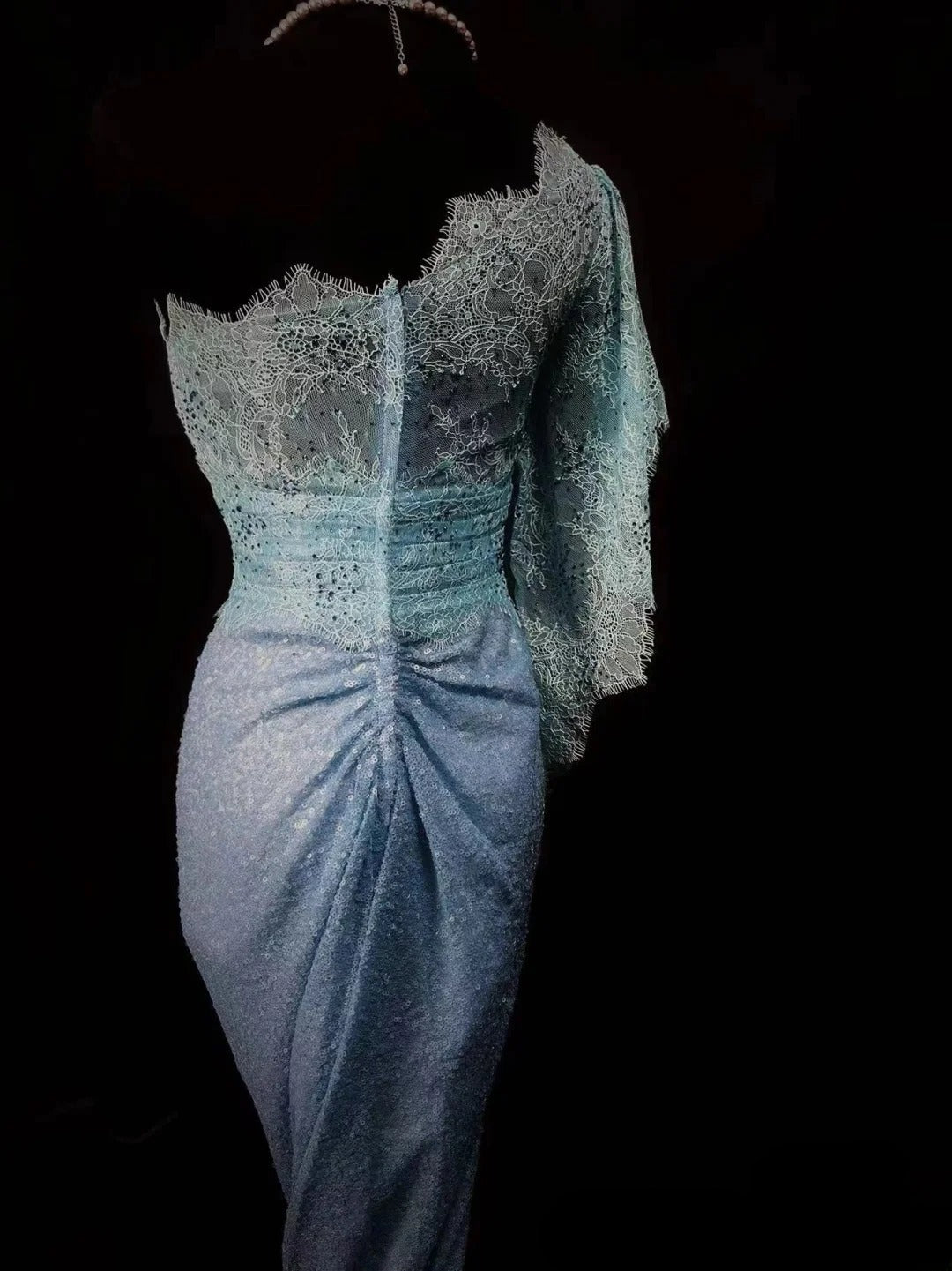 Vintage Prom Dresses Mermaid One Shoulder Blue Sequin 1950s Retro Classy Long Party Formal Outfits RB6190