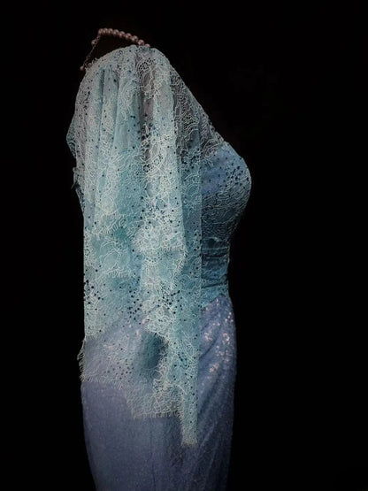Vintage Prom Dresses Mermaid One Shoulder Blue Sequin 1950s Retro Classy Long Party Formal Outfits RB6190