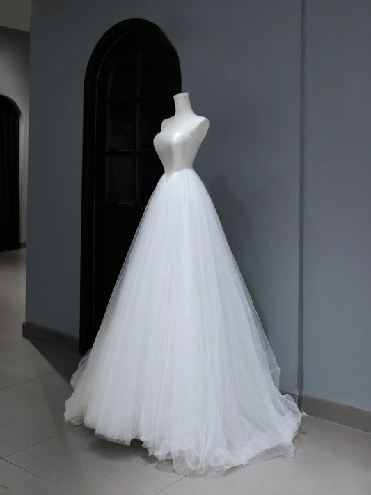 Dream Long Wedding Gowns Ball Gown Strapless Sleeveless Simple Bohemian Style for Bride With Corset Fitted Bridal Dress AS370