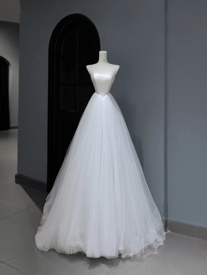 Dream Long Wedding Gowns Ball Gown Strapless Sleeveless Simple Bohemian Style for Bride With Corset Fitted Bridal Dress AS370