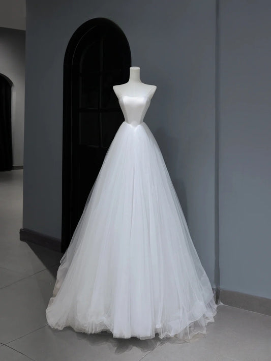 Dream Long Wedding Gowns Ball Gown Strapless Sleeveless Simple Bohemian Style for Bride With Corset Fitted Bridal Dress AS370