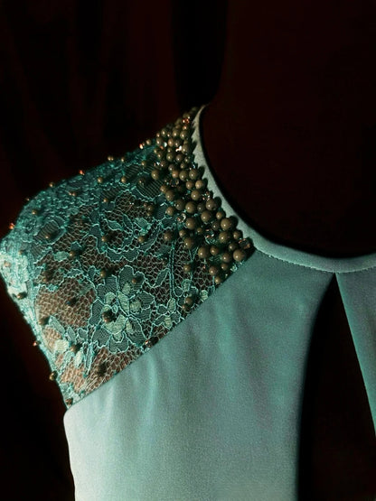 Vintage Prom Dresses Mermaid Scoop Neck Green With Pearls 1950s Retro Classy Long Party Formal Outfits RB6191