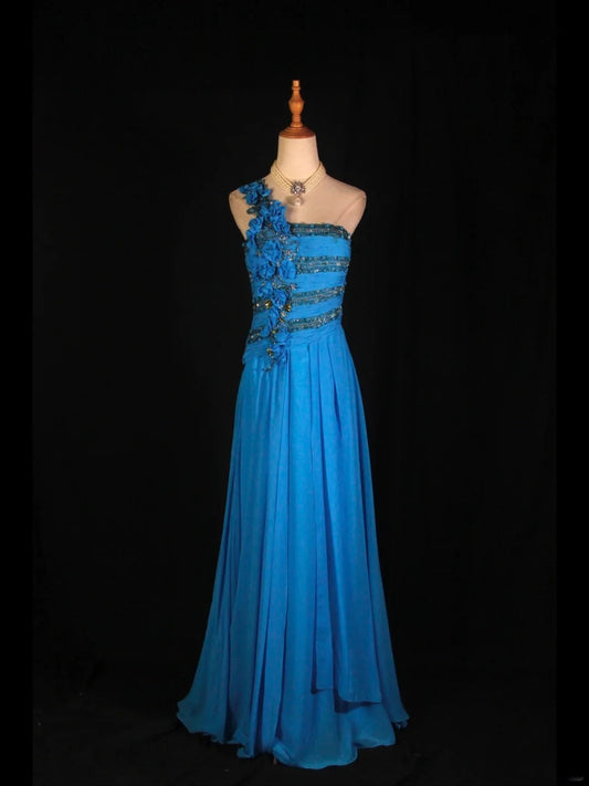Vintage A Line One Shoulder Royal Blue 1950s With Pleated Ruffled Beaded Bodice Long Prom Dresses Inspo Birthday Outfit Formal Gown AS371