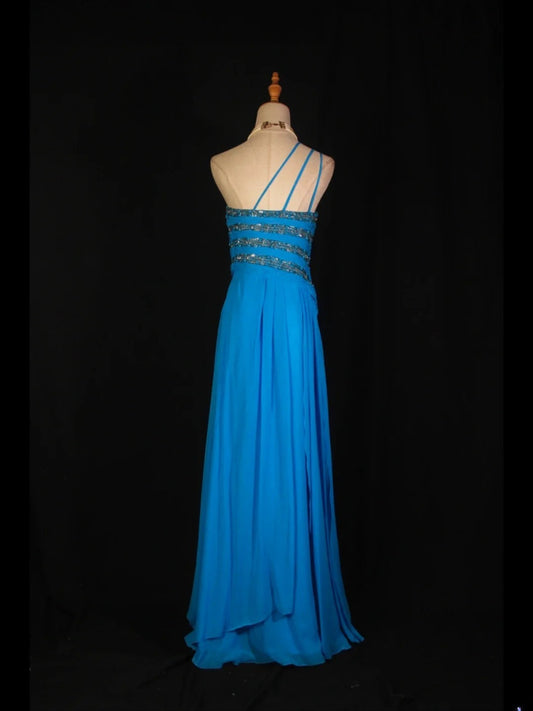 Vintage A Line One Shoulder Royal Blue 1950s With Pleated Ruffled Beaded Bodice Long Prom Dresses Inspo Birthday Outfit Formal Gown AS371