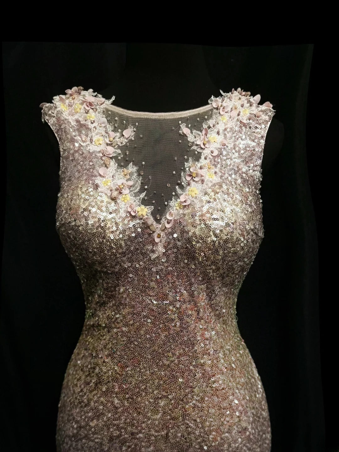 Sparkly Prom Dresses Mermaid Scoop Neck Champagne Sequin With Lace Night Evening Formal Outfits RB6193