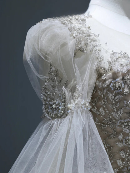 Princess Long Wedding Gowns Ball Gown Scoop Style for Bride With Lace Appliques Long Sleeves Train White Bridal Dresses AS374